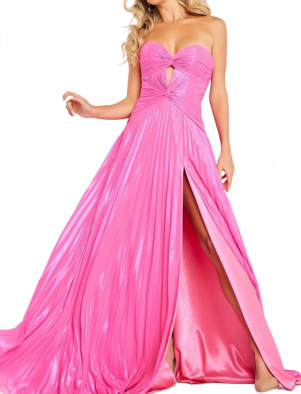 NEW JOVANI sweetheart neckline high slit dress in hot pink